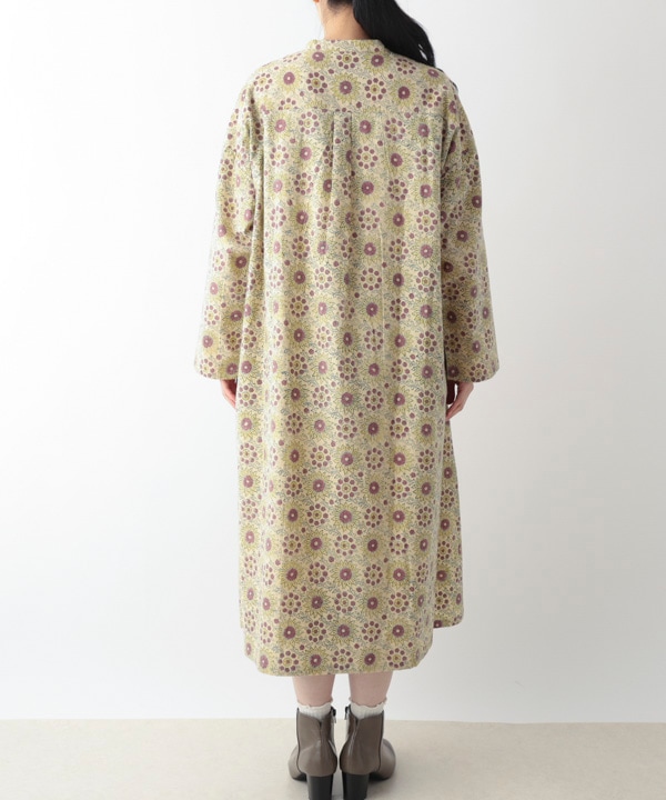 コーデュロイとお花ブロックプリント起毛コットンプリントワンピース 25W451