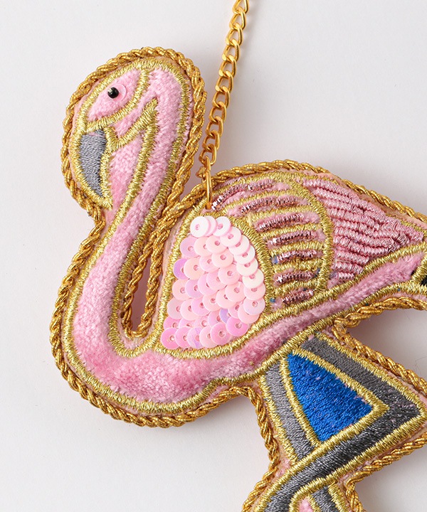 ザリ刺繍フラミンゴ バッグチャーム（キーホルダー） M21-0944 