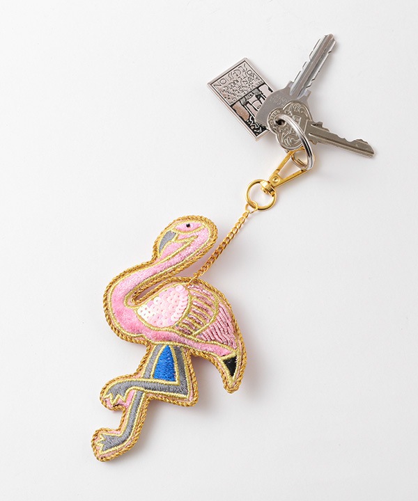 ザリ刺繍フラミンゴ バッグチャーム（キーホルダー） M21-0944 