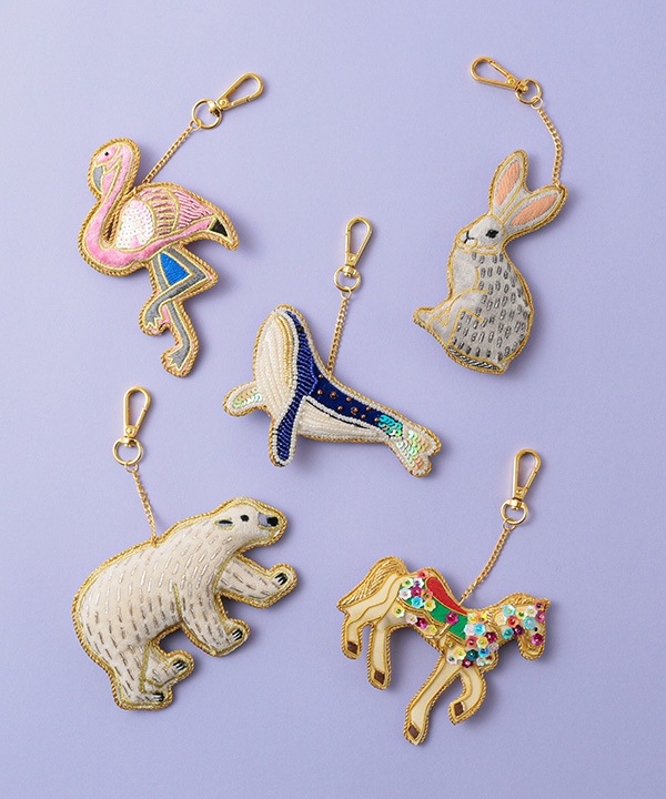 ザリ刺繍フラミンゴ バッグチャーム（キーホルダー） M21-0944 