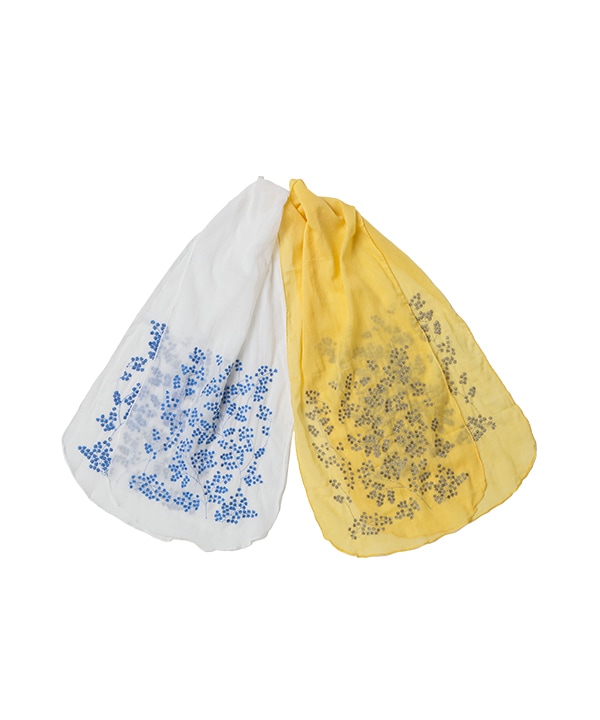 コットン100％ ラウンド型花柄刺繍ショール 150×32cm B25S036