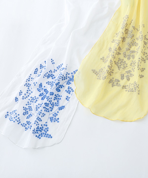 コットン100％ ラウンド型花柄刺繍ショール 150×32cm B25S036