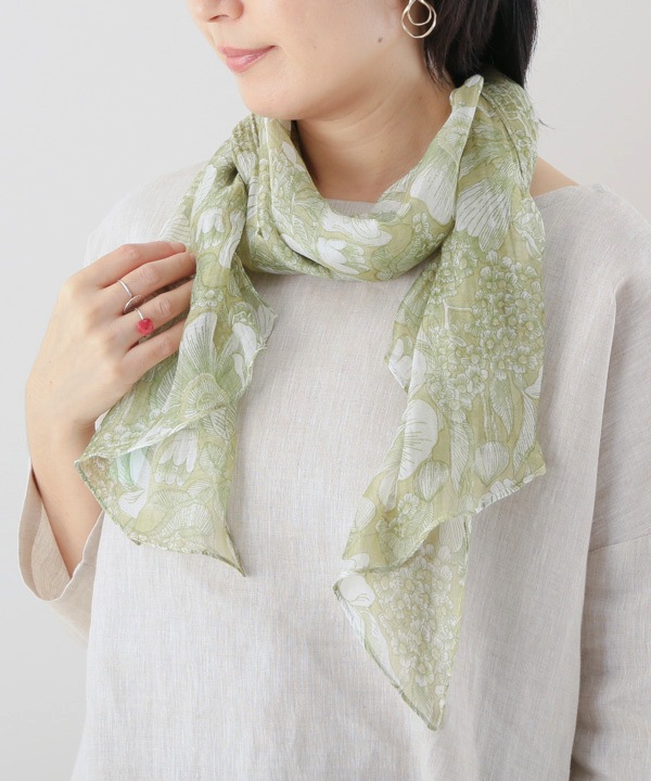 シルク混 花柄プリントショール 160×40cm B25S037