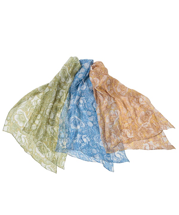 シルク混 花柄プリントショール 160×40cm B25S037