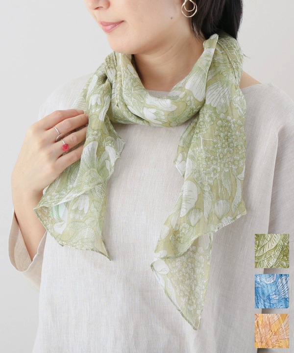 シルク混 花柄プリントショール 160×40cm B25S037