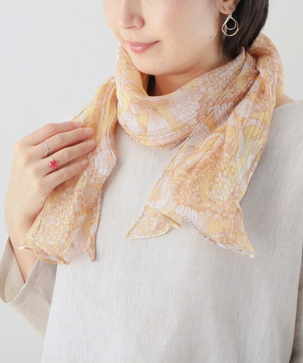 シルク混 花柄プリントショール 160×40cm B25S037