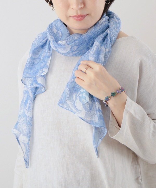 シルク混 花柄プリントショール 160×40cm B25S037