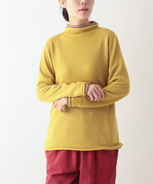 ホールガーメント ロールボトルネックニット2枚重ね・ボトルネック・プルオーバー 日本製 25W456