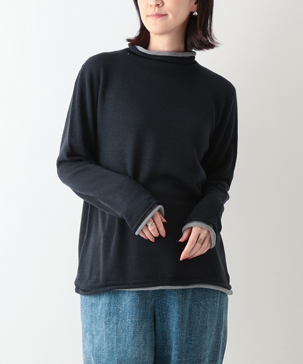 ホールガーメント ロールボトルネックニット2枚重ね・ボトルネック・プルオーバー 日本製 25W456