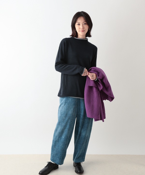 ホールガーメント ロールボトルネックニット2枚重ね・ボトルネック・プルオーバー 日本製 25W456