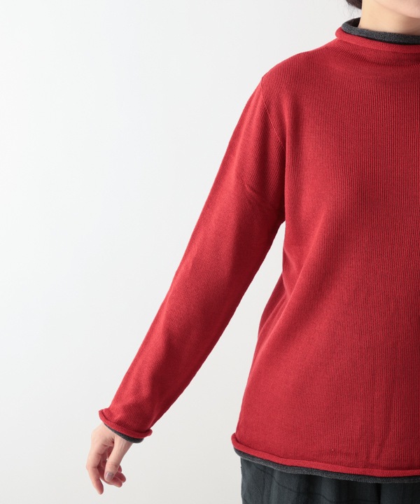 ホールガーメント ロールボトルネックニット2枚重ね・ボトルネック・プルオーバー 日本製 25W456