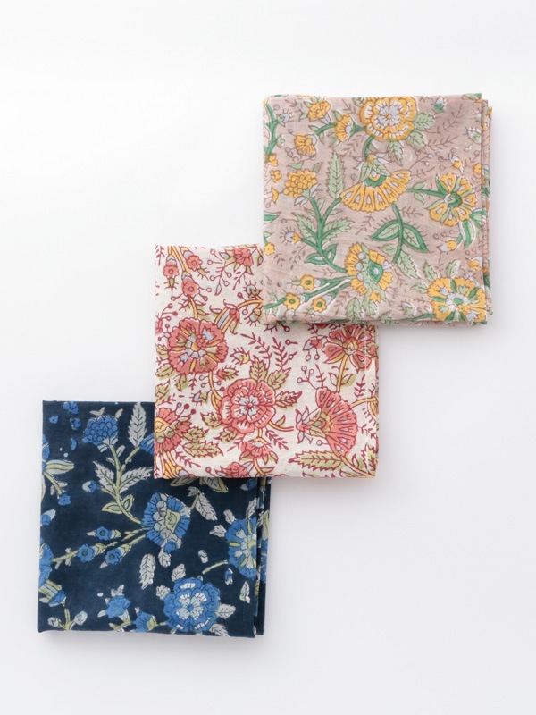 ブロックプリント・ハンカチ（3カラー） F21W010