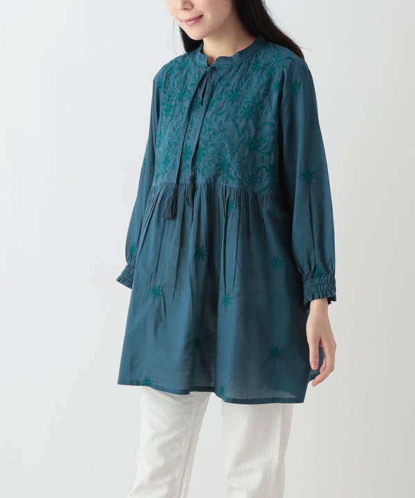 ラクノウ風刺繍コットンチュニック 25W010