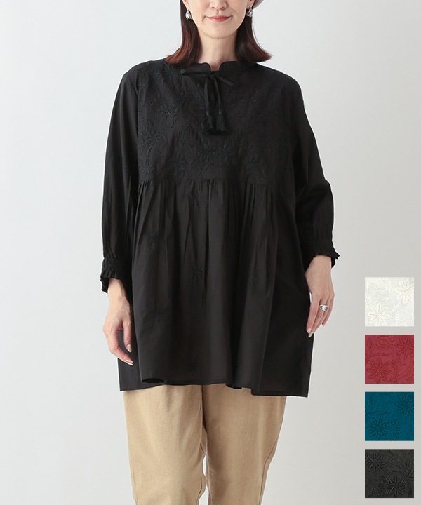 ラクノウ風刺繍コットンチュニック 25W010