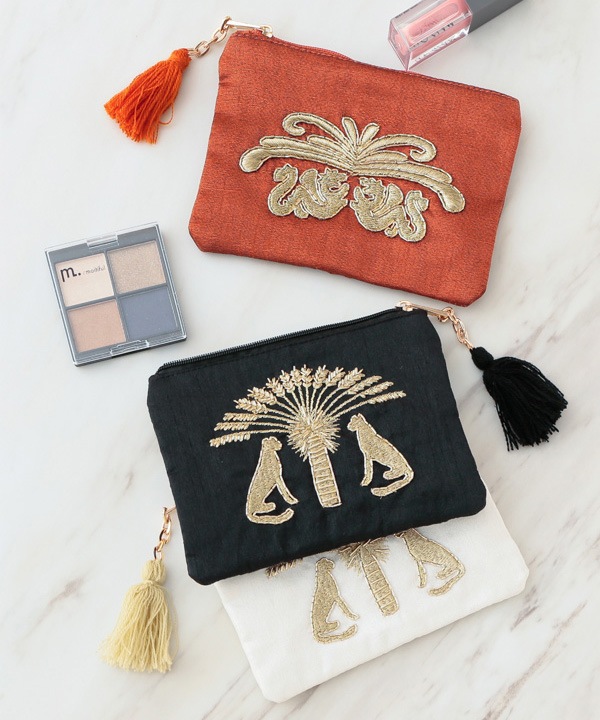 レオパードザリ刺繍ポーチ 15×10cm （3カラー）M42-2238