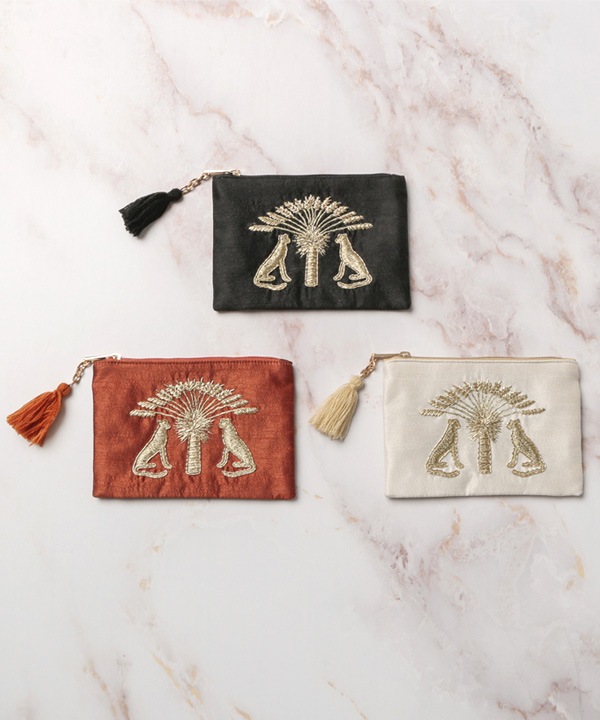 レオパードザリ刺繍ポーチ 15×10cm （3カラー）M42-2238