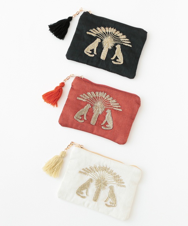 レオパードザリ刺繍ポーチ 15×10cm （3カラー）M42-2238