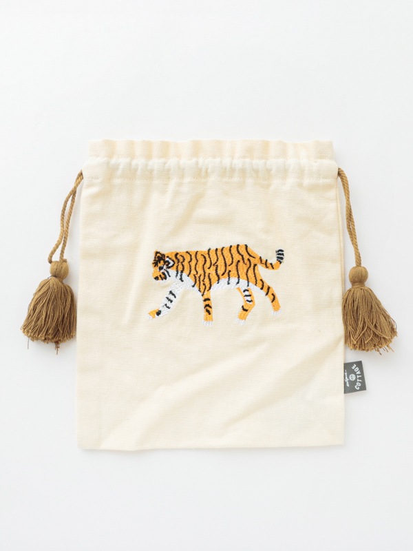 アニマル刺繍巾着Lポーチ 20×23cm （2カラー）M26-1744 | すべて