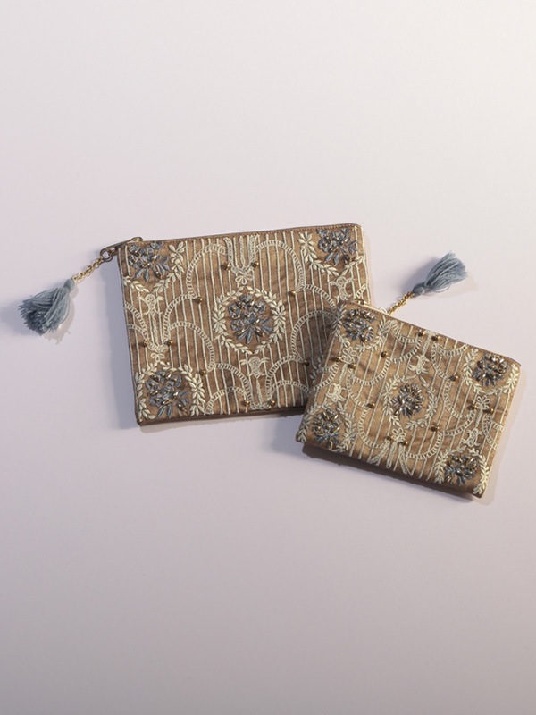 ビーズ刺繍ポーチS 14×10cm （2カラー）M42-2090