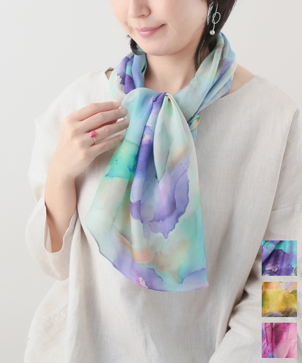 レーヨン カラフルインクプリントショール 120×40cm B25S045