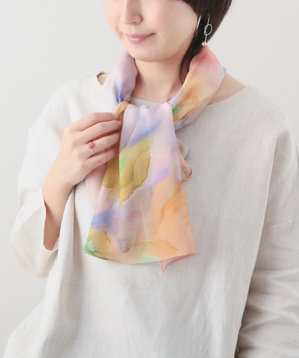 レーヨン カラフルインクプリントショール 120×40cm B25S045