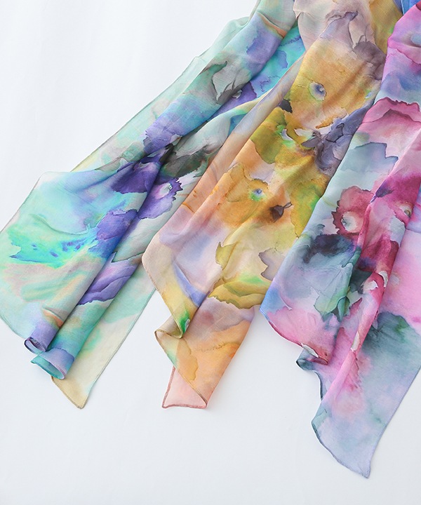 レーヨン カラフルインクプリントショール 120×40cm B25S045