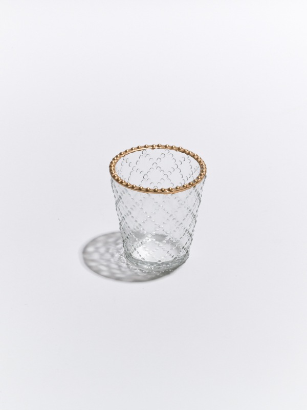 ドット格子柄 ガラスベース キャンドルホルダー 7.5cm M15-1330