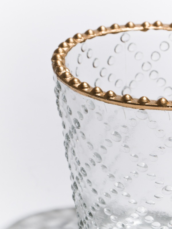 ドット格子柄 ガラスベース キャンドルホルダー 7.5cm M15-1330