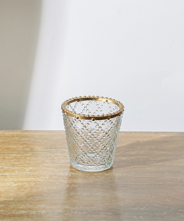 ドット格子柄 ガラスベース キャンドルホルダー 7.5cm M15-1330