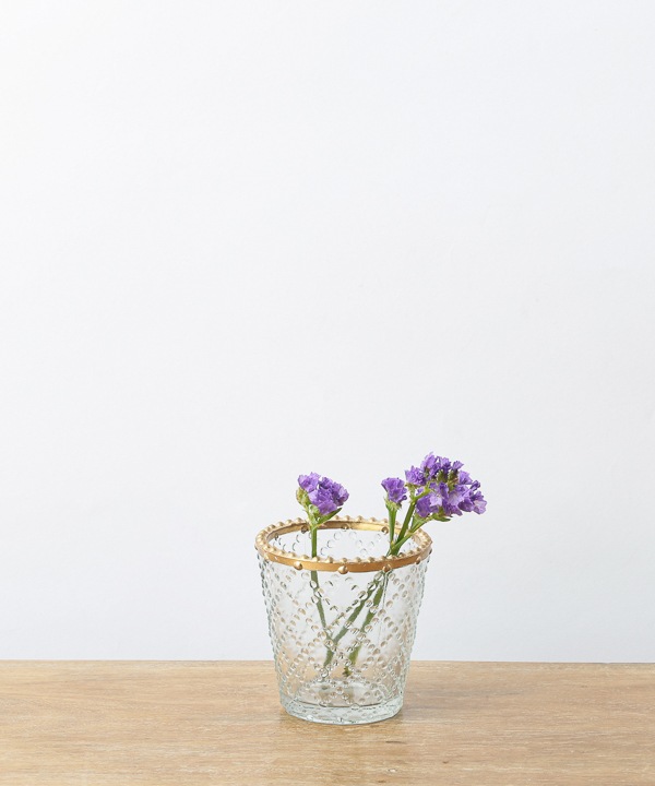 ドット格子柄 ガラスベース キャンドルホルダー 7.5cm M15-1330