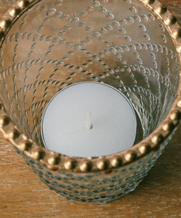 ドット格子柄 ガラスベース キャンドルホルダー 7.5cm M15-1330