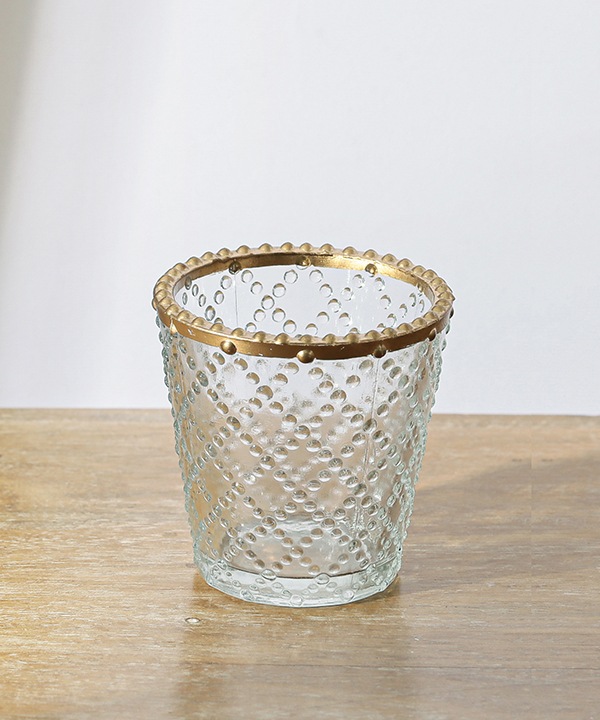 ドット格子柄 ガラスベース キャンドルホルダー 7.5cm M15-1330