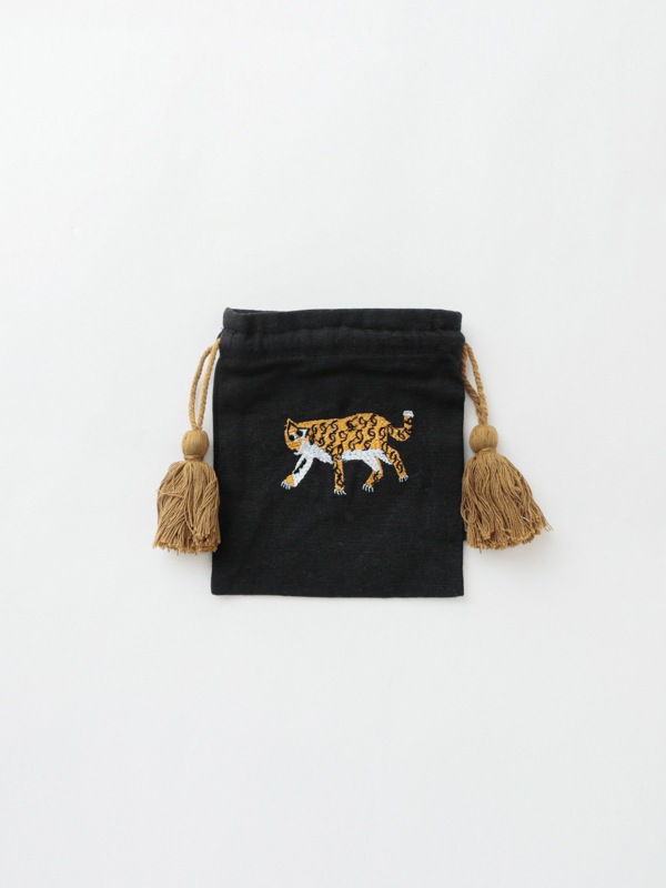 アニマル刺繍巾着Sポーチ 13×16cm （2カラー）M26-1743