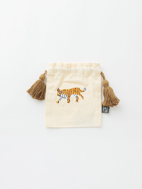 アニマル刺繍巾着Sポーチ 13×16cm （2カラー）M26-1743