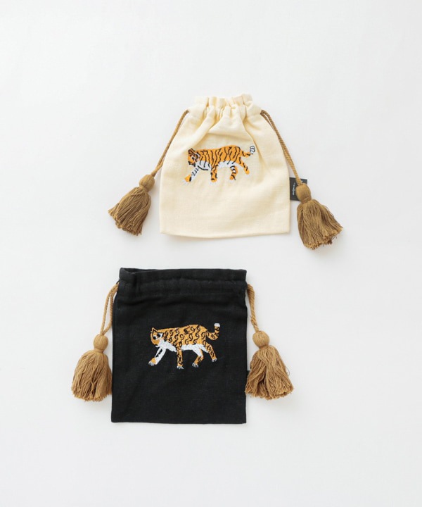 アニマル刺繍巾着Sポーチ 13×16cm （2カラー）M26-1743