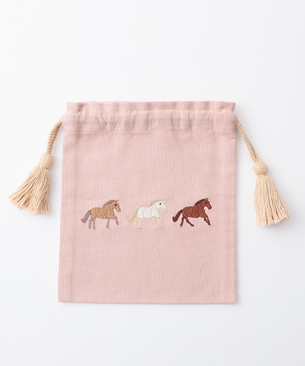 ウマ刺繍巾着 M26-2782
