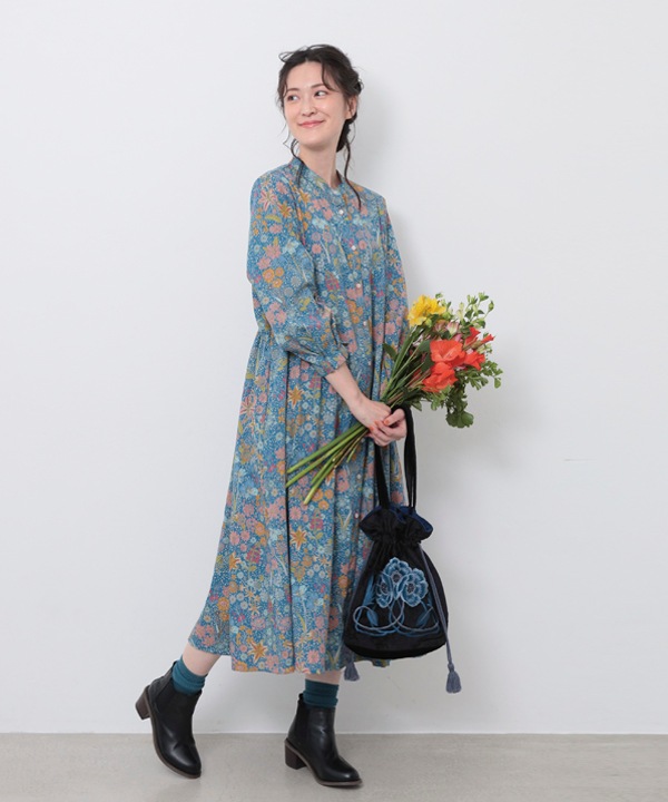 ガーデンプリントコットンコール前開ワンピース 25W019