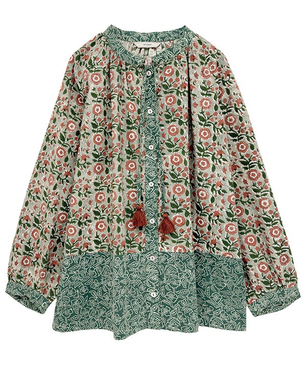 フローラルブロックプリントコットンブラウス 25W021 