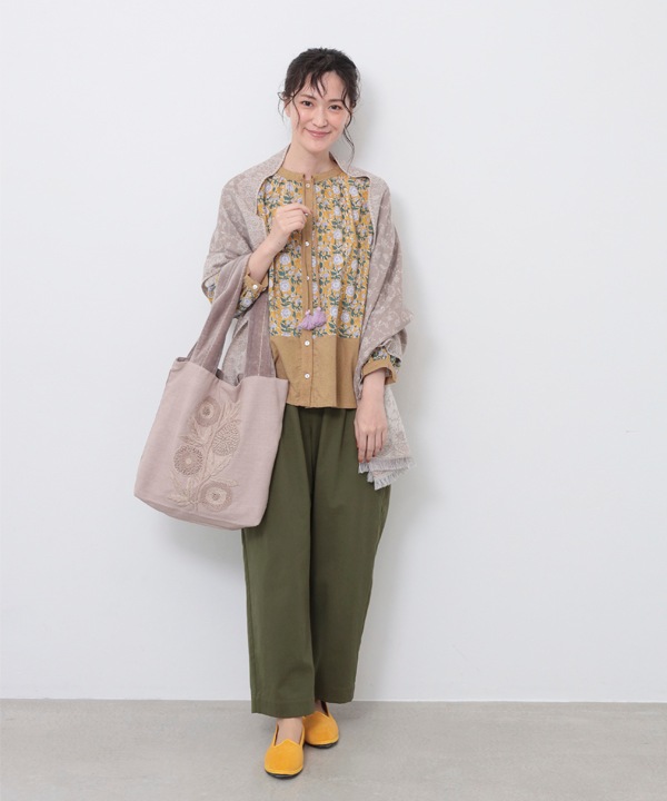 フローラルブロックプリントコットンブラウス 25W021 