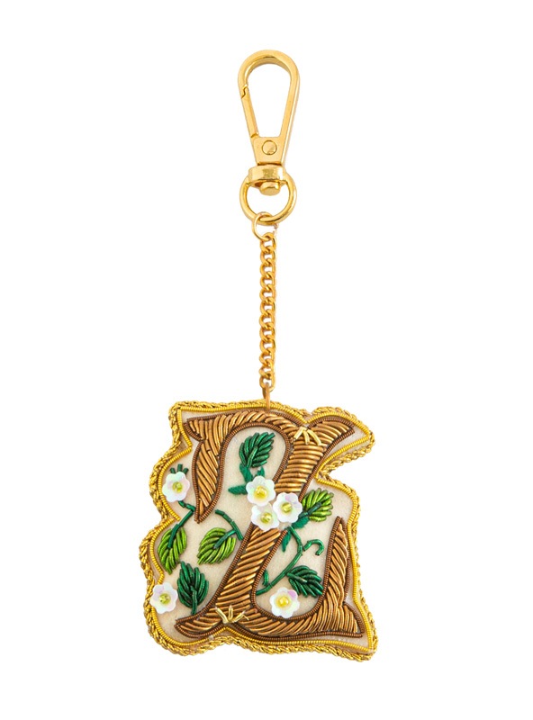 ザリ刺繍アルファベットフラワーA-Z バッグチャーム（キーホルダー） M21-1792