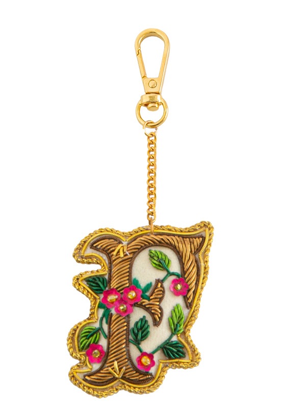 ザリ刺繍アルファベットフラワーA-Z バッグチャーム（キーホルダー） M21-1792