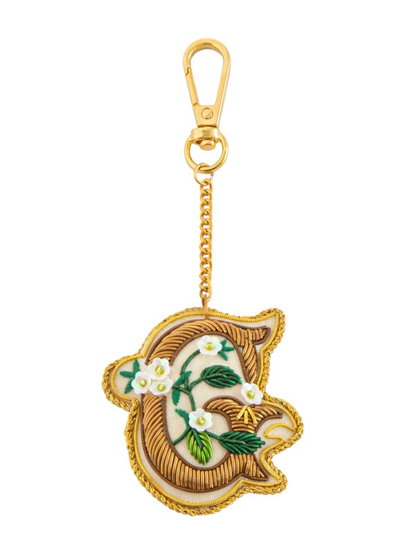 ザリ刺繍アルファベットフラワーA-Z バッグチャーム（キーホルダー） M21-1792