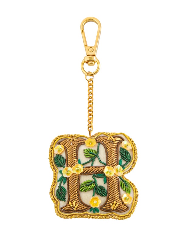 ザリ刺繍アルファベットフラワーA-Z バッグチャーム（キーホルダー） M21-1792