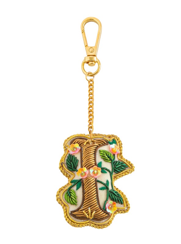 ザリ刺繍アルファベットフラワーA-Z バッグチャーム（キーホルダー） M21-1792