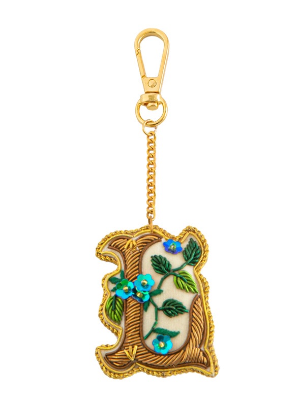 ザリ刺繍アルファベットフラワーA-Z バッグチャーム（キーホルダー） M21-1792