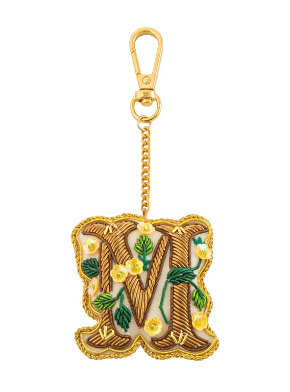 ザリ刺繍アルファベットフラワーA-Z バッグチャーム（キーホルダー） M21-1792
