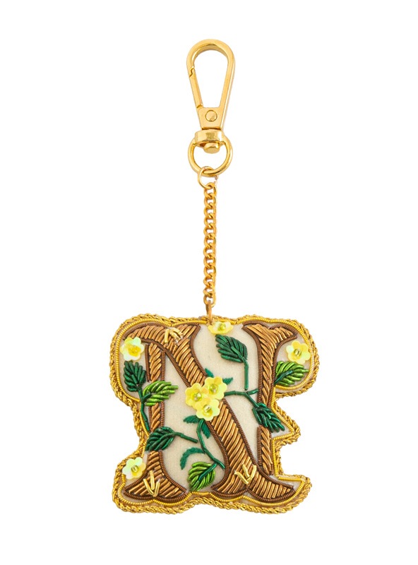 ザリ刺繍アルファベットフラワーA-Z バッグチャーム（キーホルダー） M21-1792