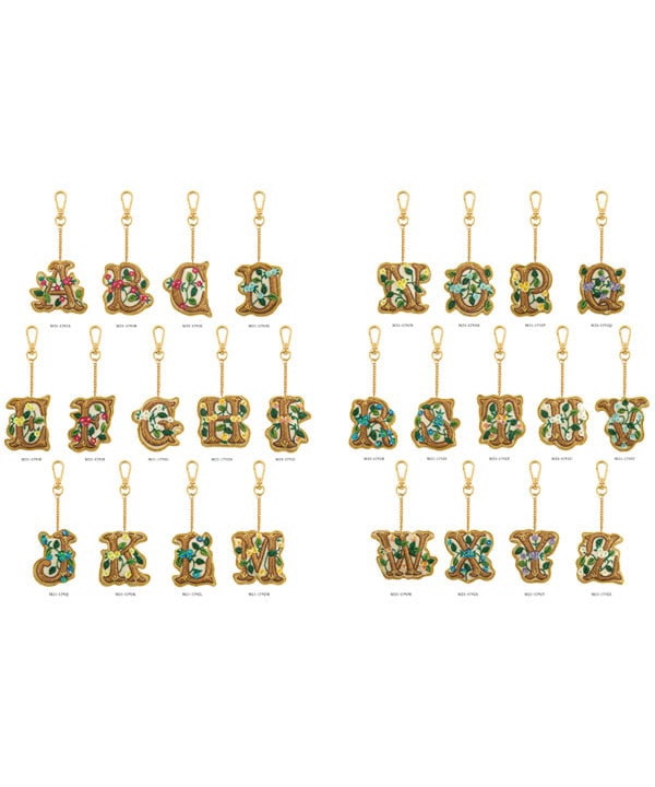 ザリ刺繍アルファベットフラワーA-Z バッグチャーム（キーホルダー） M21-1792