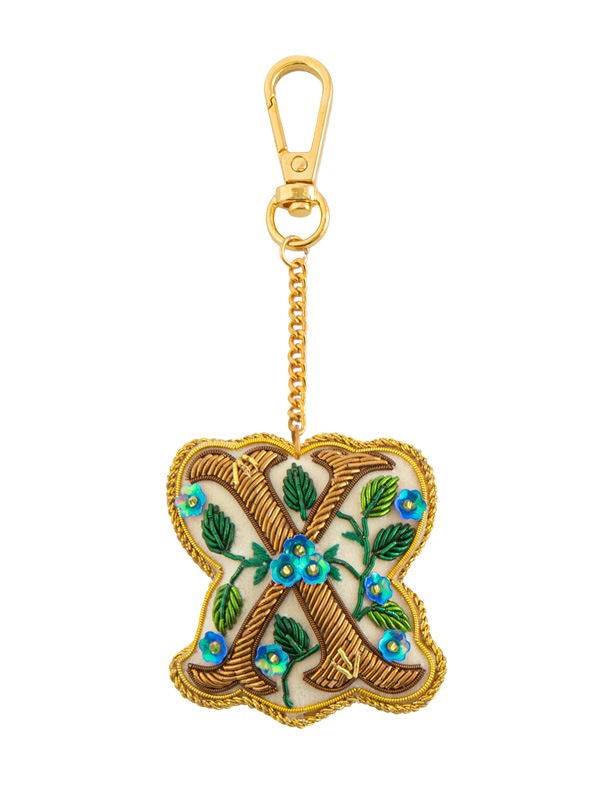 ザリ刺繍アルファベットフラワーA-Z バッグチャーム（キーホルダー） M21-1792