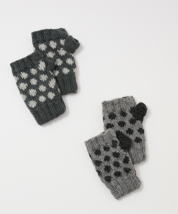 ウール ドットパターン ショート丈 ハンドウォーマー H25W280